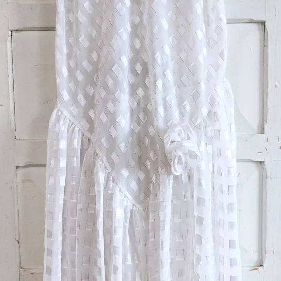 Vintage 70s Miss Dior White Checkered Slip Dress – Size L - Picture 6 of 15